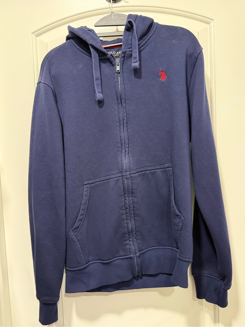 U.S. Polo Assn. Navy Full-Zip Hoodie with Red Logo. Size Medium.